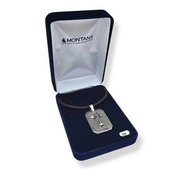 Montana Silversmiths Men's Striking Edge Cross Dog Tag Necklace - Retail $70 NEW - Picture 2 of 8